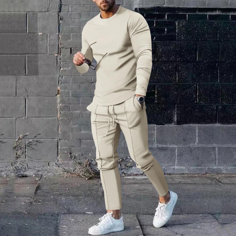 Men Casual Solid Sports Long Sleeved Set