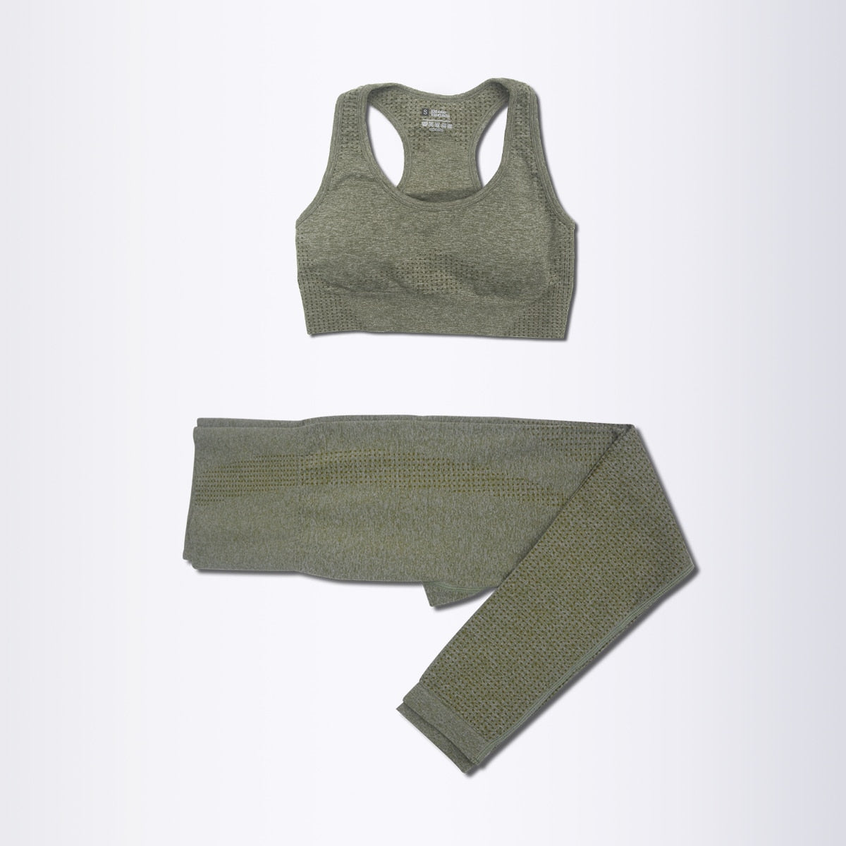 Women Seamless Gym Workout Set 999-2B-Army green