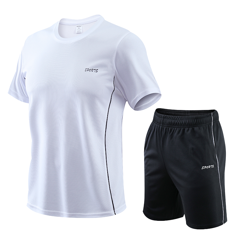 Men Sports T-shirt Shorts Set White