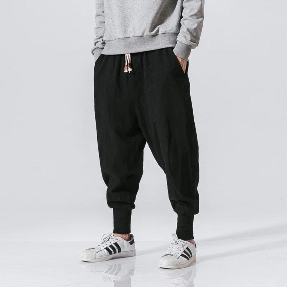 Men Solid Cotton Linen Harem Pants