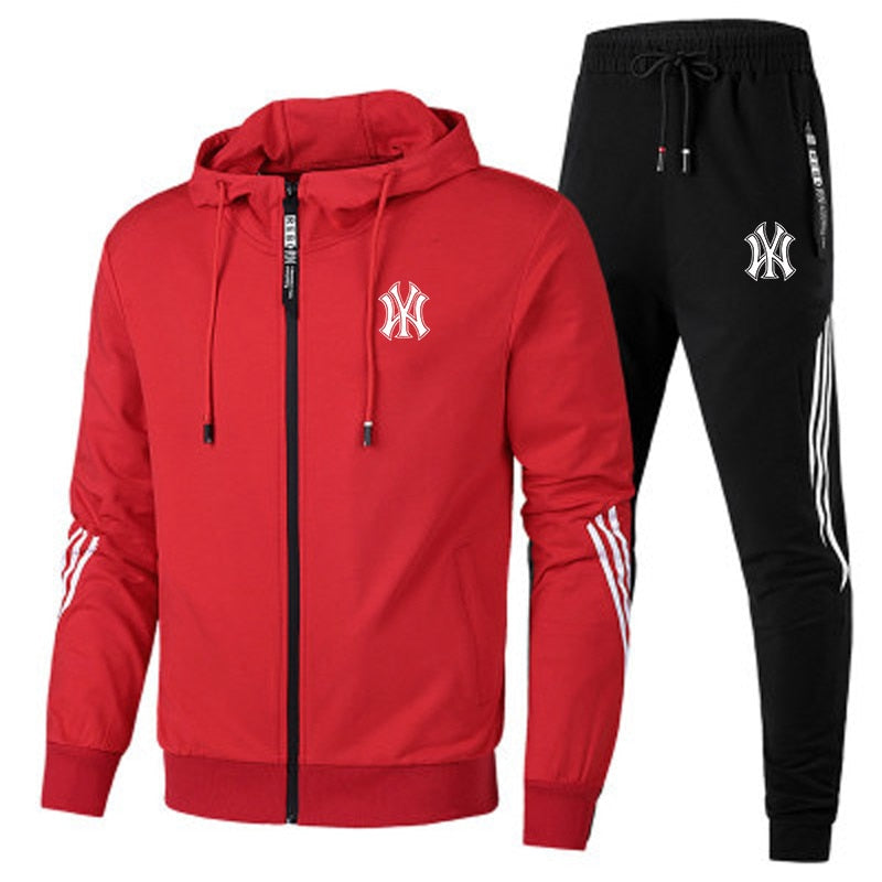 Men Zipper Cardigan Jacket+Sweatpants Red-Black China