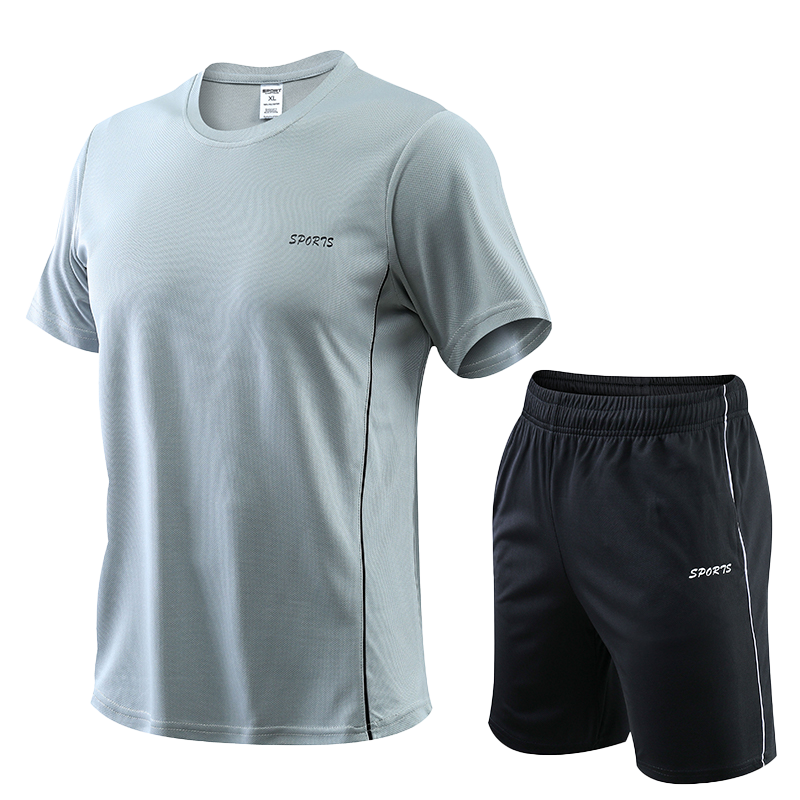 Men Sports T-shirt Shorts Set Gray