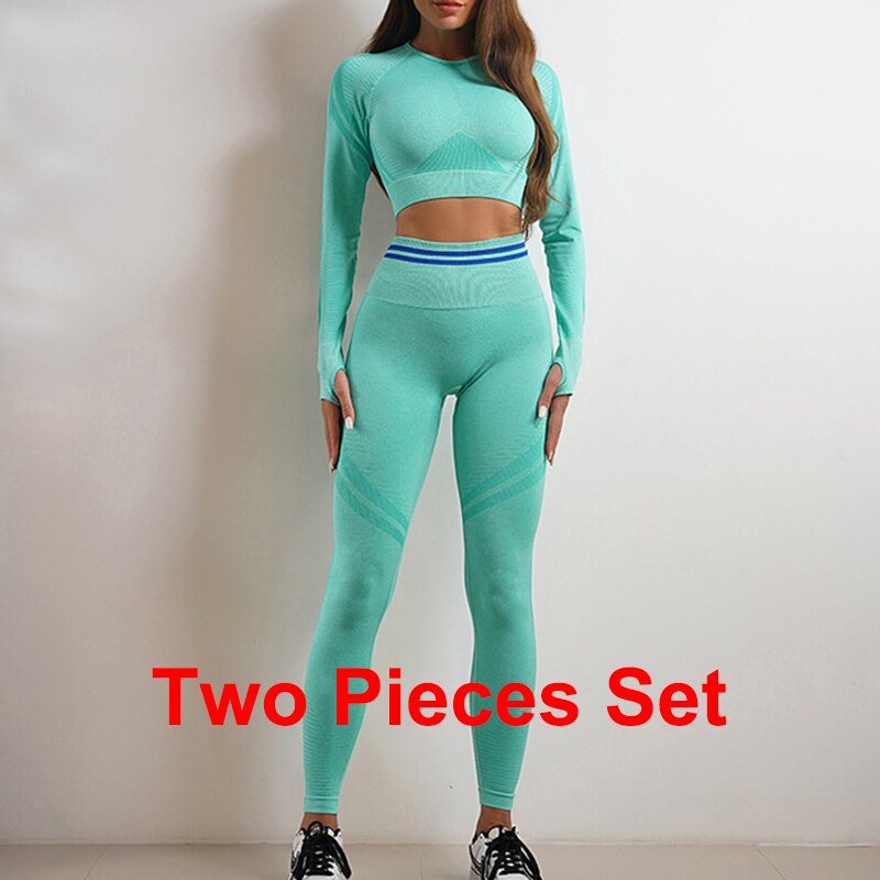 High Waist Seamless Yoga Sets green leggings set