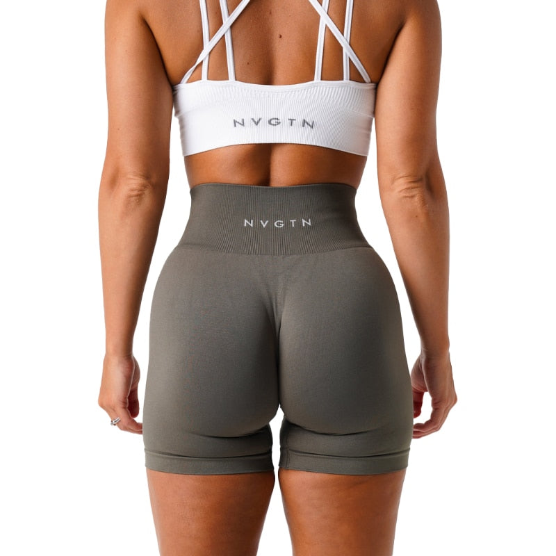 Women Solid Spandex Seamless Shorts Olive
