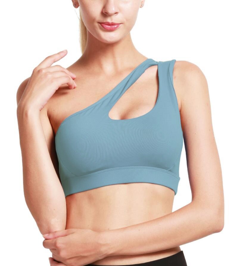 Sexy One Shoulder Yoga Bras Blue