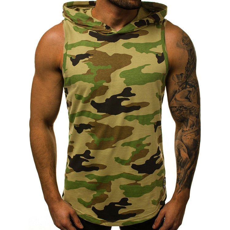 Casual Black Gym Men Tank Top Camouflage green