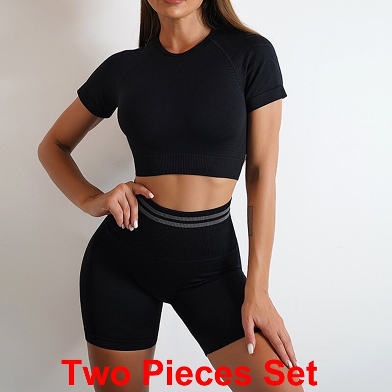 High Waist Seamless Yoga Sets black short sets