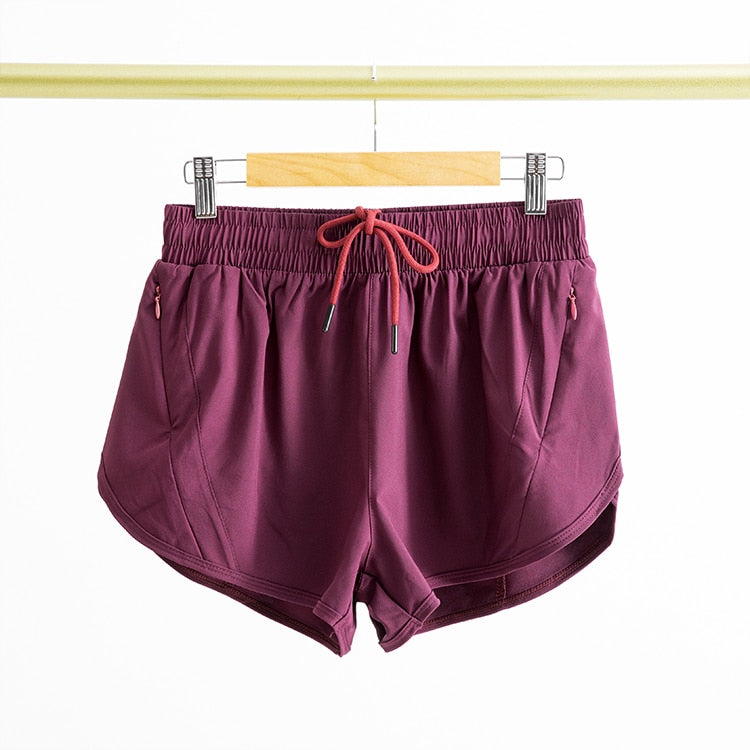 Women's High Waist Gym Wear Shorts Wine Red