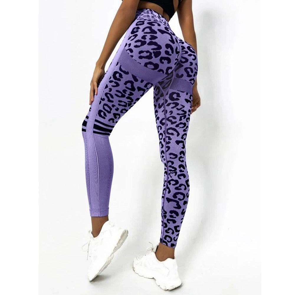 Leopard Seamless Women Sport Yoga Pant purple