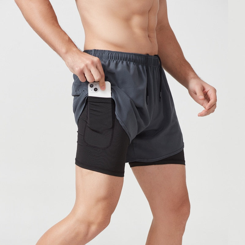 Men Double-deck Gym Shorts gray shorts
