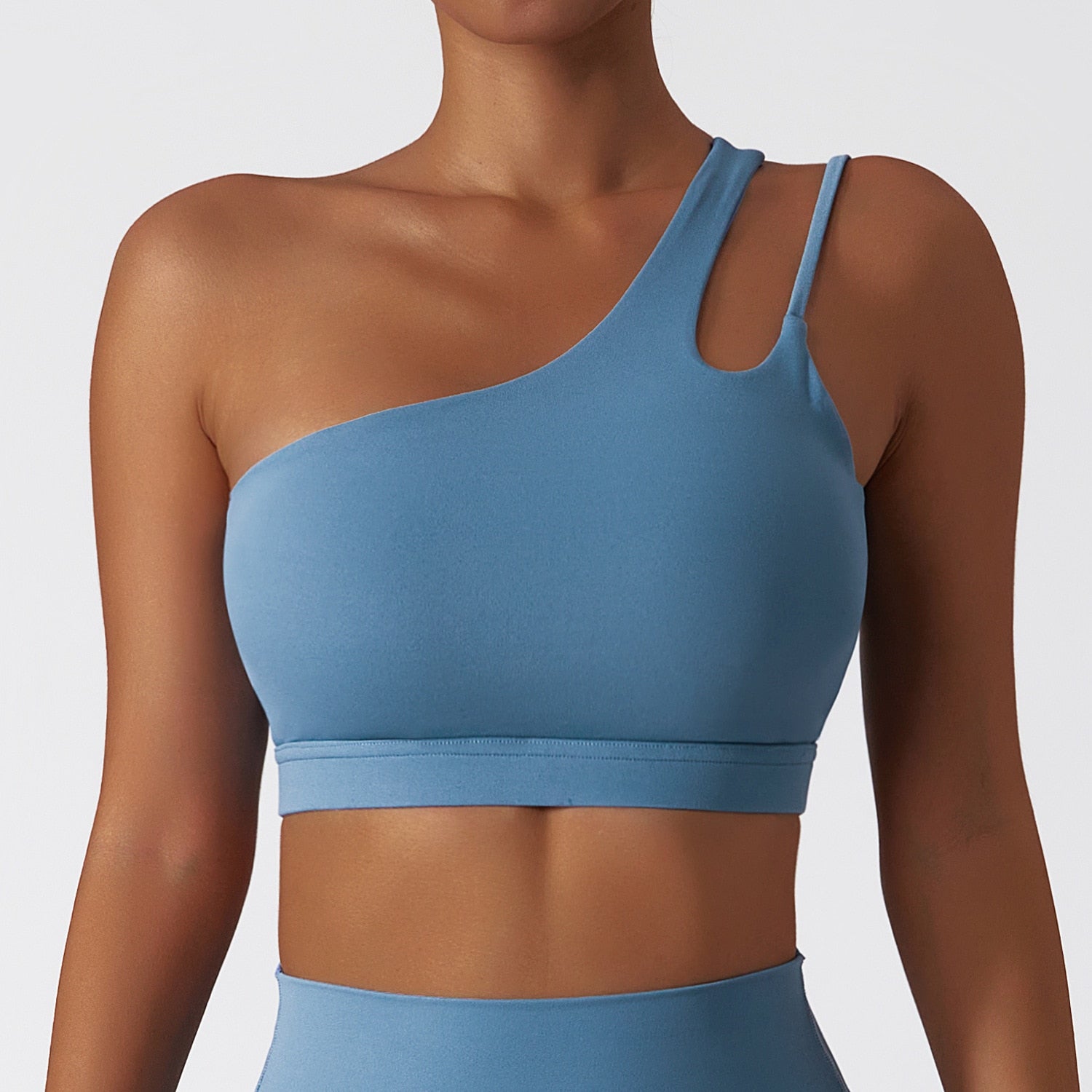 Women Comfort Single Strap Yoga Bra Gray blue