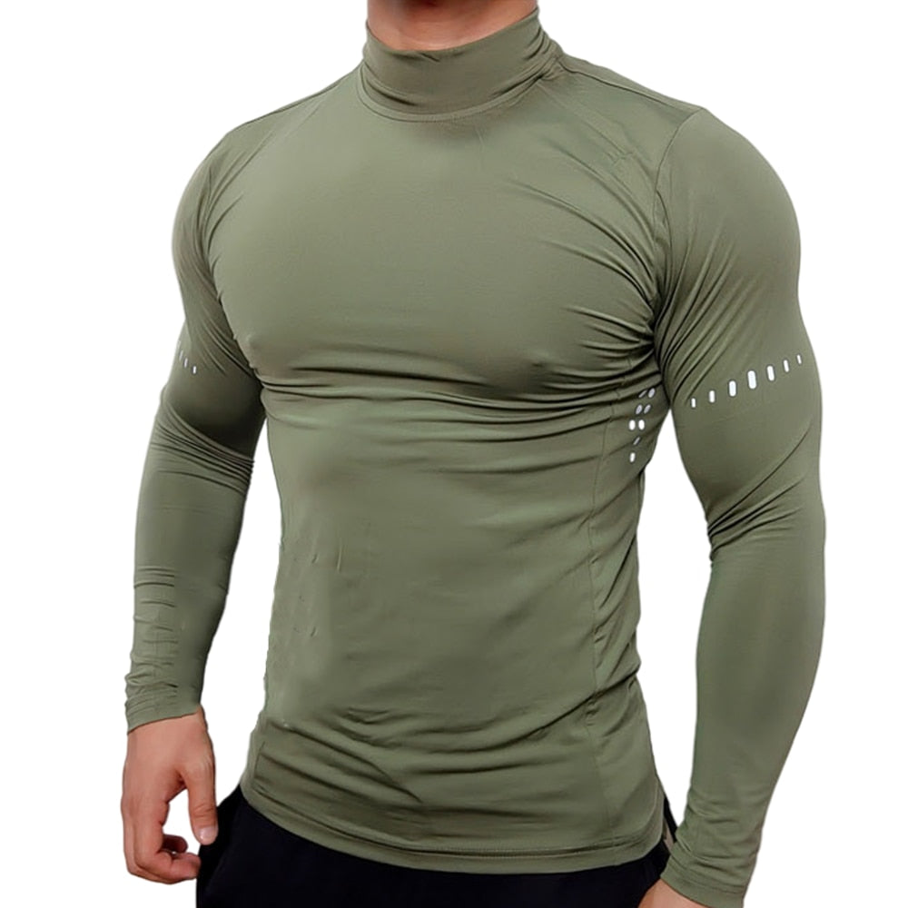 Men Workout Long Sleeve T-shirt Army Green