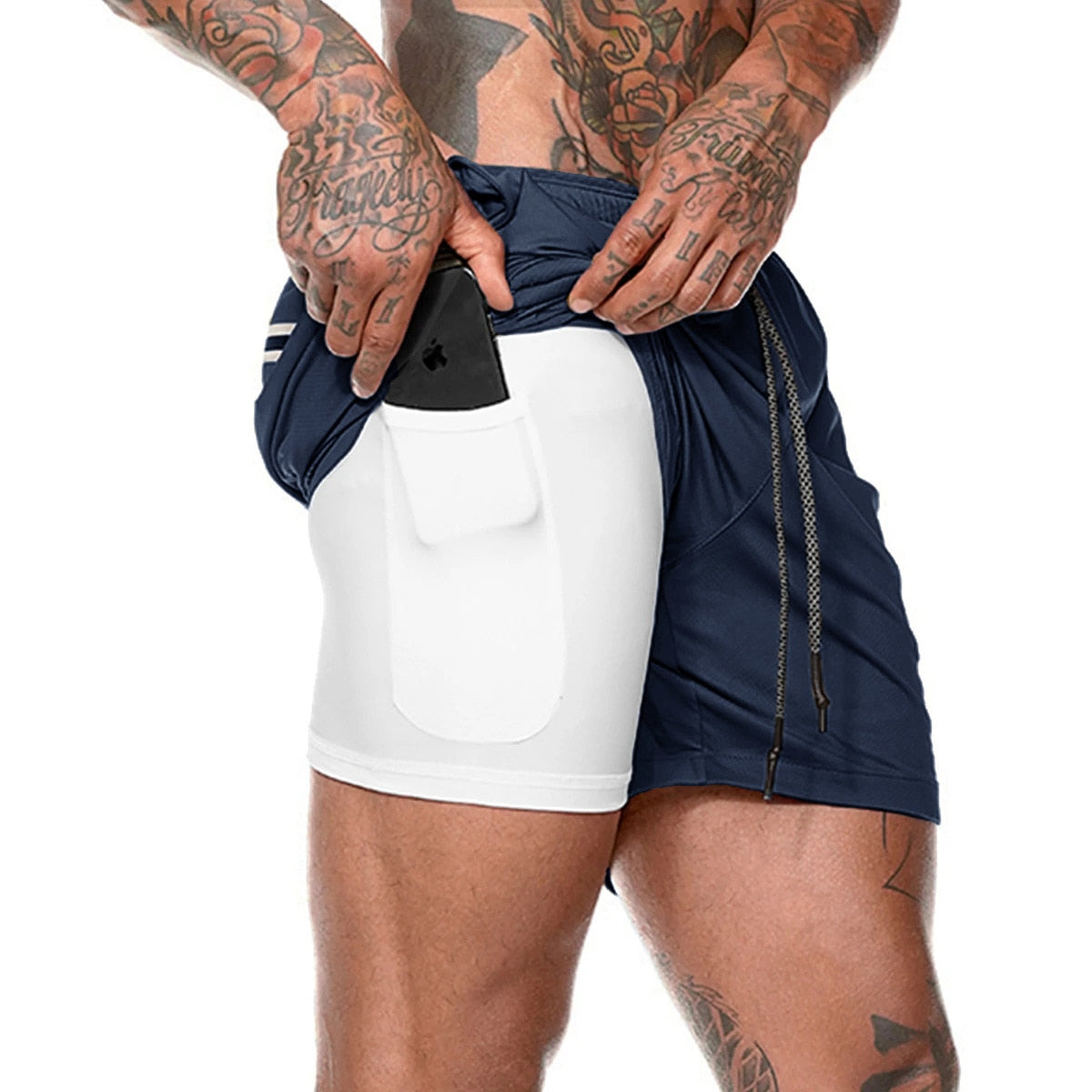 Men Double-deck Running Shorts Navy