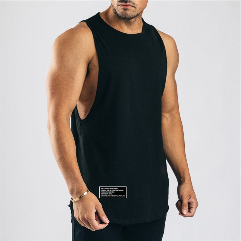 Mens Cotton Workout Gym Tank Top Black3