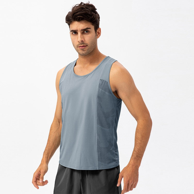 Men Gym Quick-drying Sleeveless T-shirt Blue