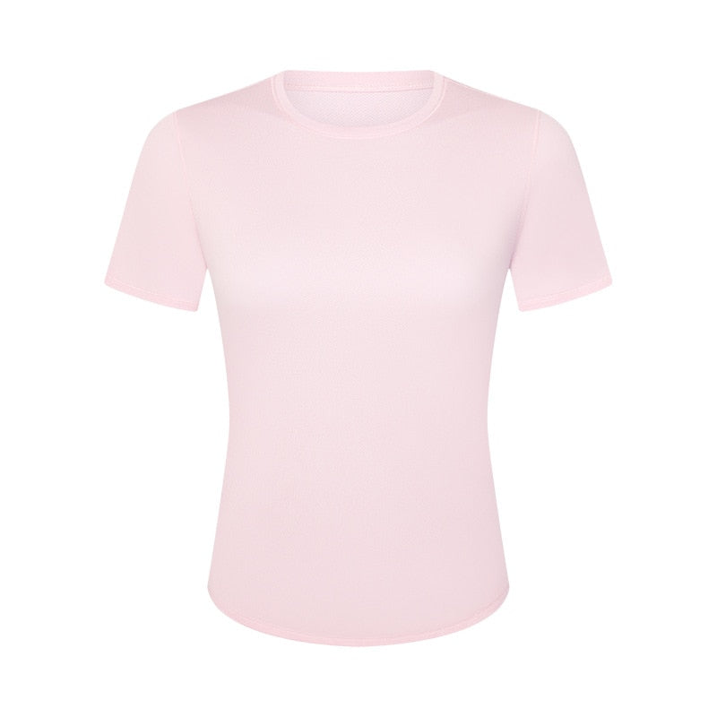 Women Elastic Gym Shirts Thin pink