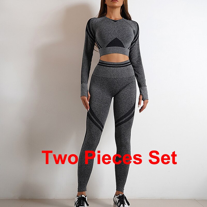 High Waist Seamless Yoga Sets gray leggings set