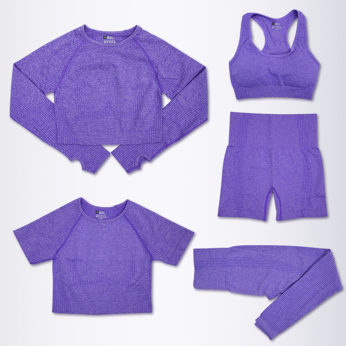 Women Seamless Gym Workout Set 999-5pcs-purple