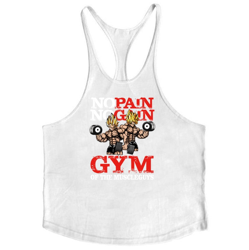 Men Bodybuilding Stringer Tank Tops White