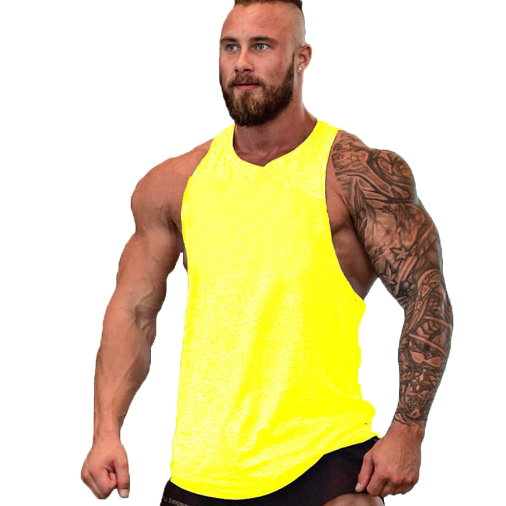 Men Fitness Stringer Tank Top yellow