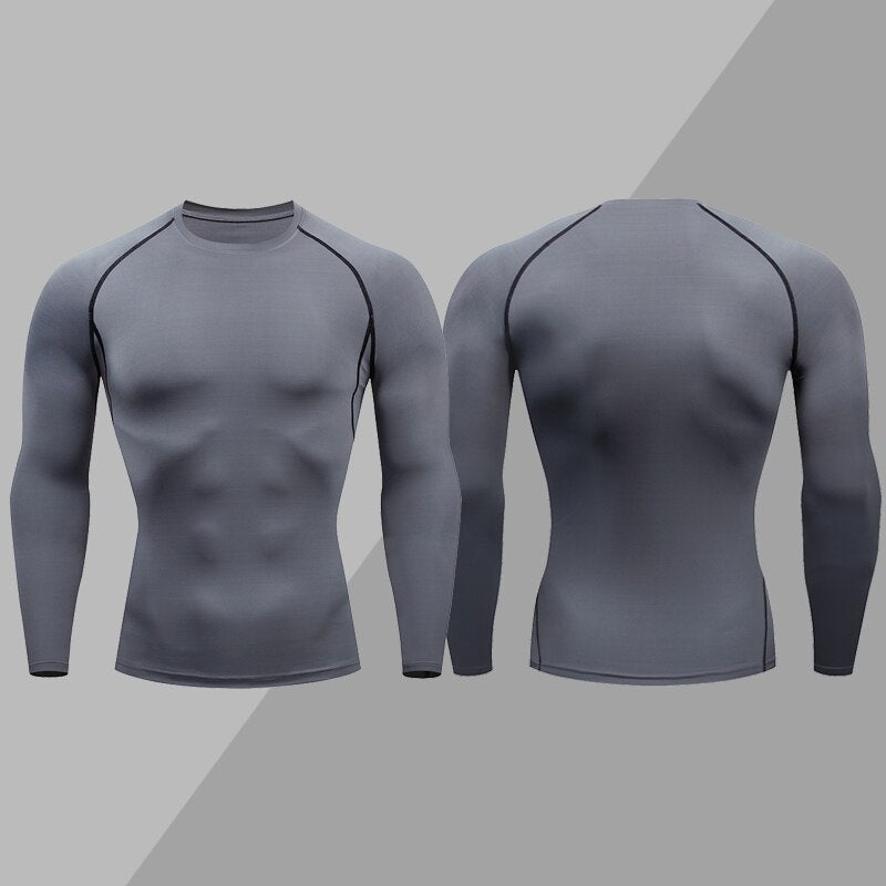 Men Tight Gym Compression T-shirt B-Gray