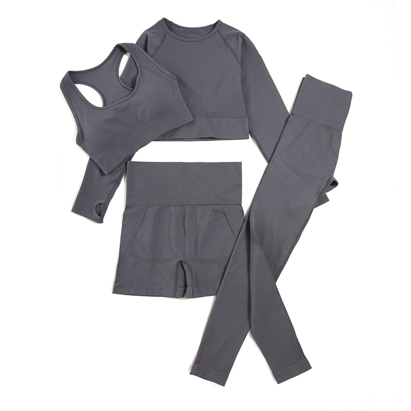 Women Seamless Yoga Set 4PCSDarkGray