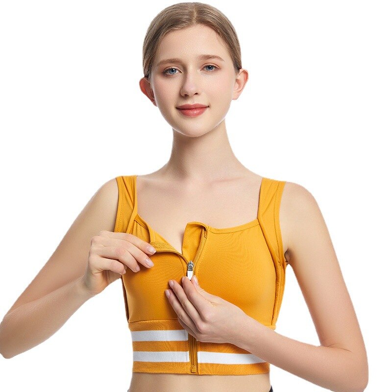 Women Front Zipper Gym Bra Yellow