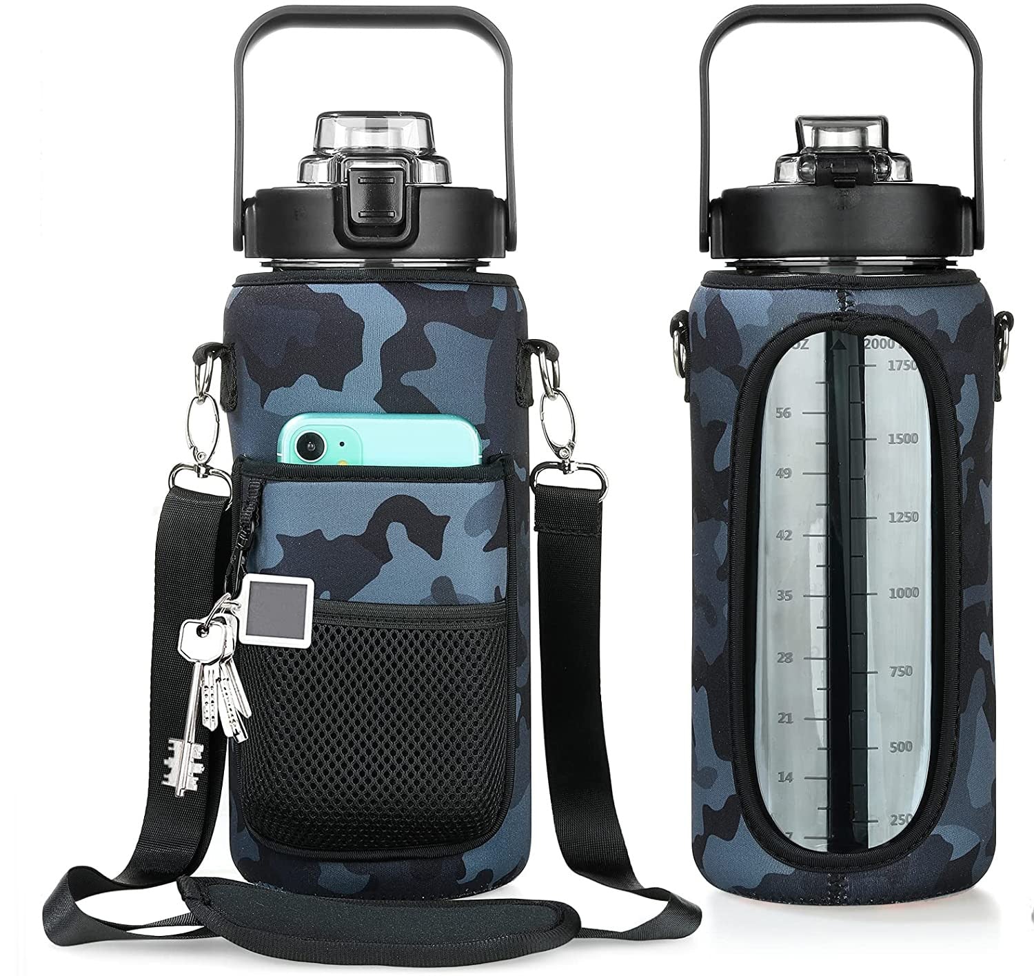 2 Liters Water Bottle with Sleeve 2L Camouflage