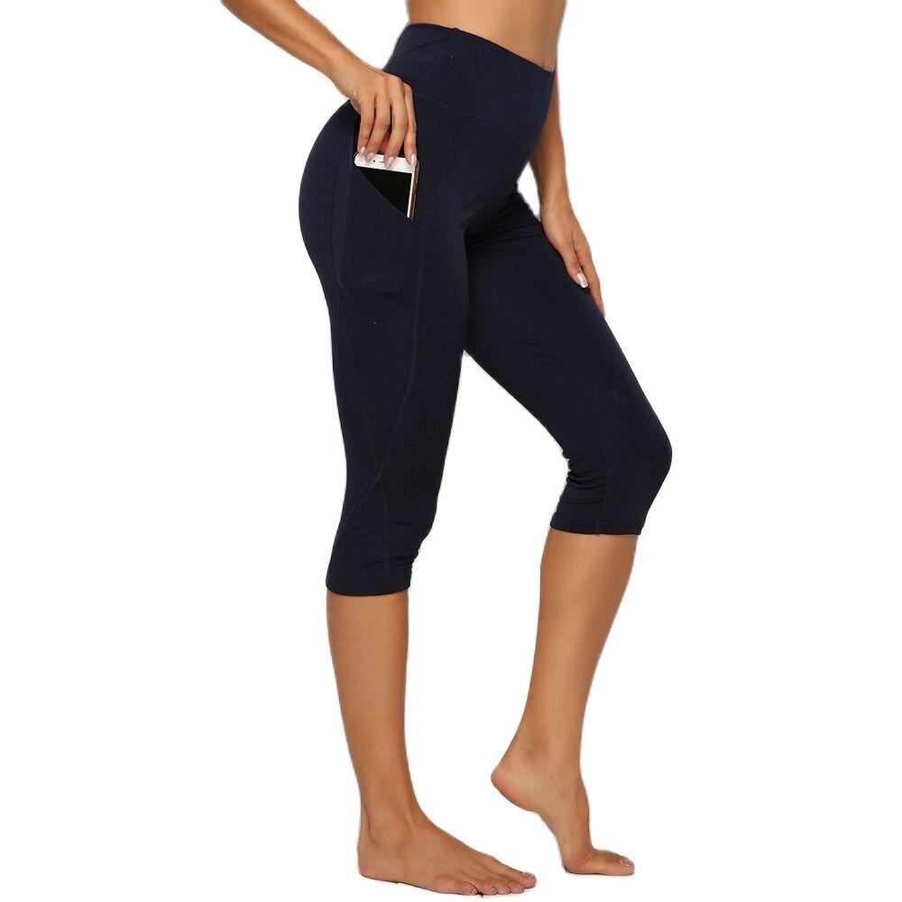 Women 3/4 Yoga Calf-length Pants 01Capri Navy blue