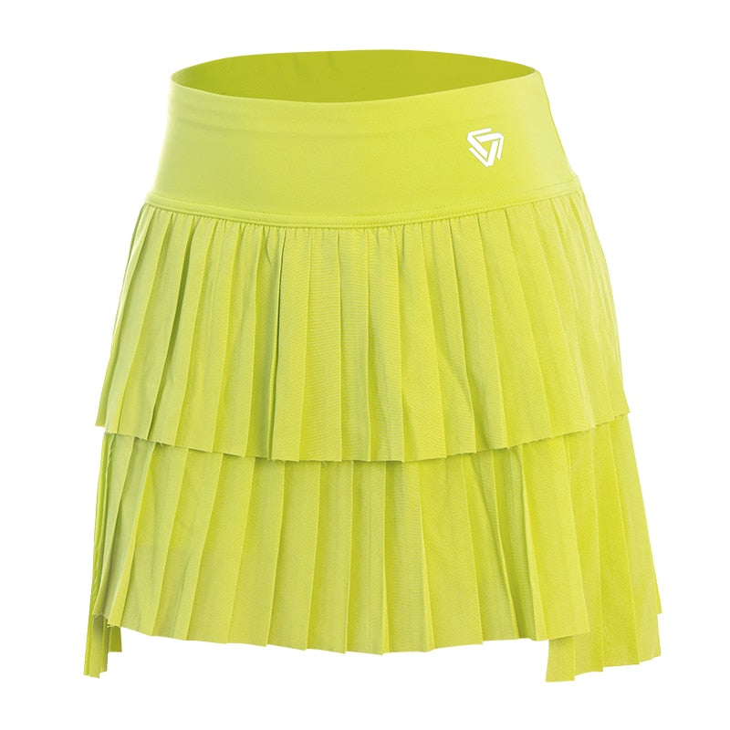 Women Double Layer Pleated Gym Skirt NSRF2206905 YELLOW