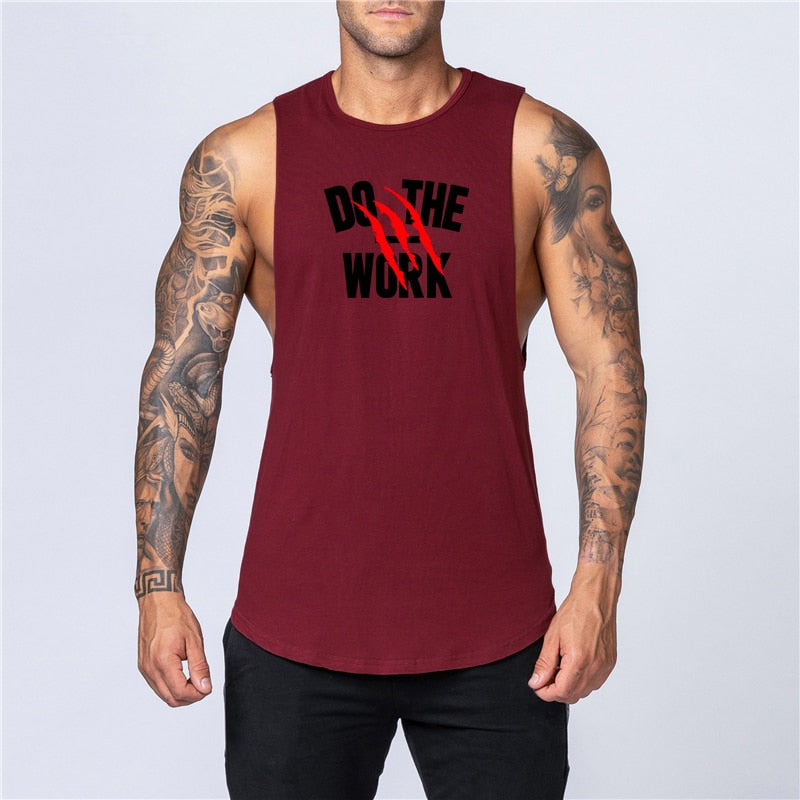 Mens Cotton Workout Gym Tank Top Burgundy2