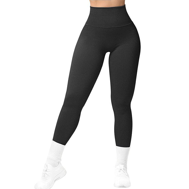Sport Women Ribbed Yoga Pants Black