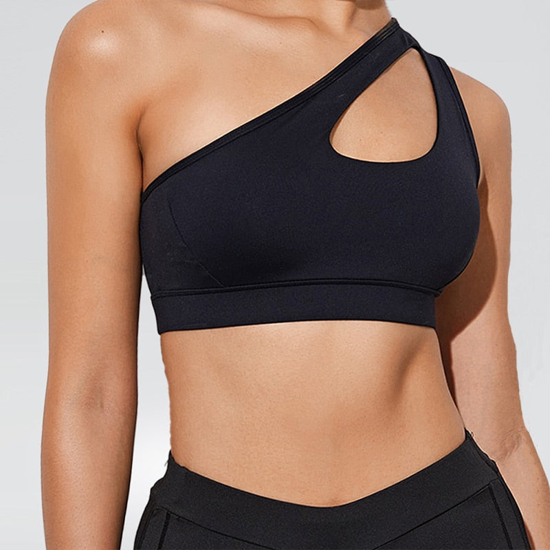 Chest Pad Single Strap Sports Bra Black