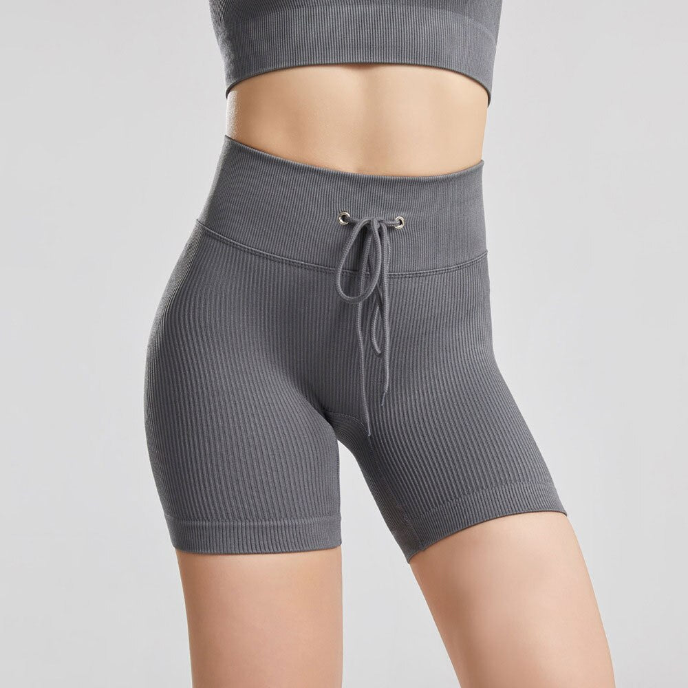 Women Seamless Push Up Ribbed Pants Grayshorts