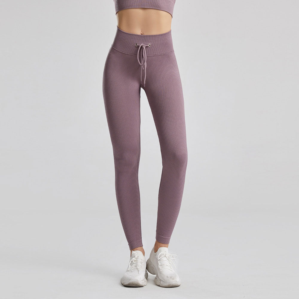 Women Seamless Push Up Ribbed Pants Purple