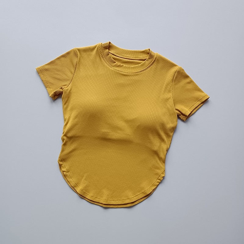 Women High Elastic Gym Shirts yellow top