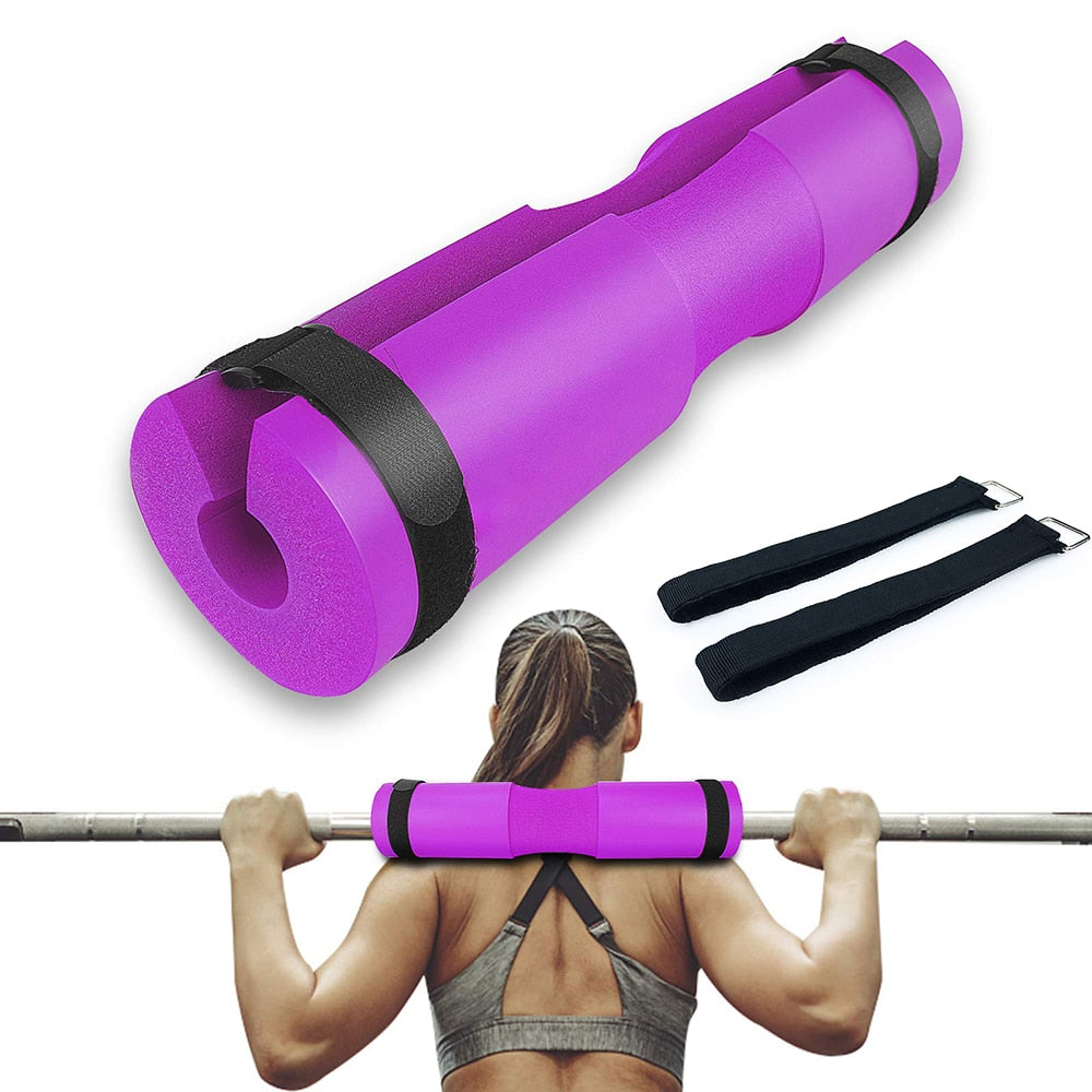 Gym Weightlifting Barbell Pad Purple and Straps