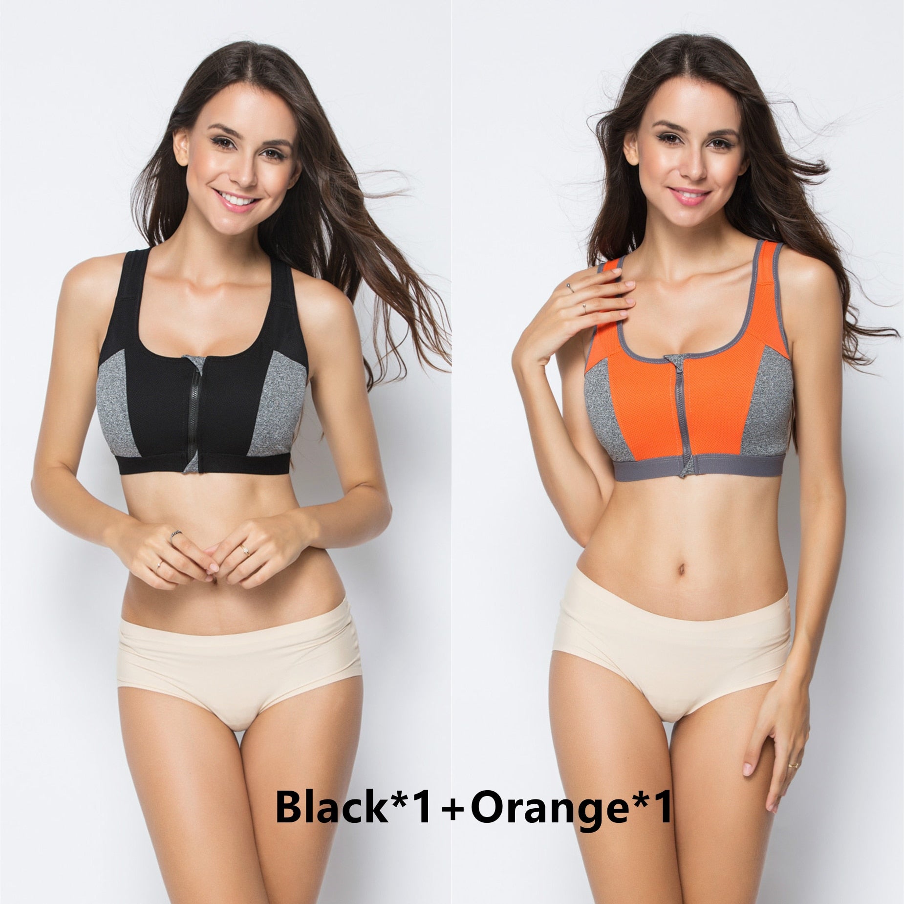 Women High Impact Sports Bras Black1 Orange1