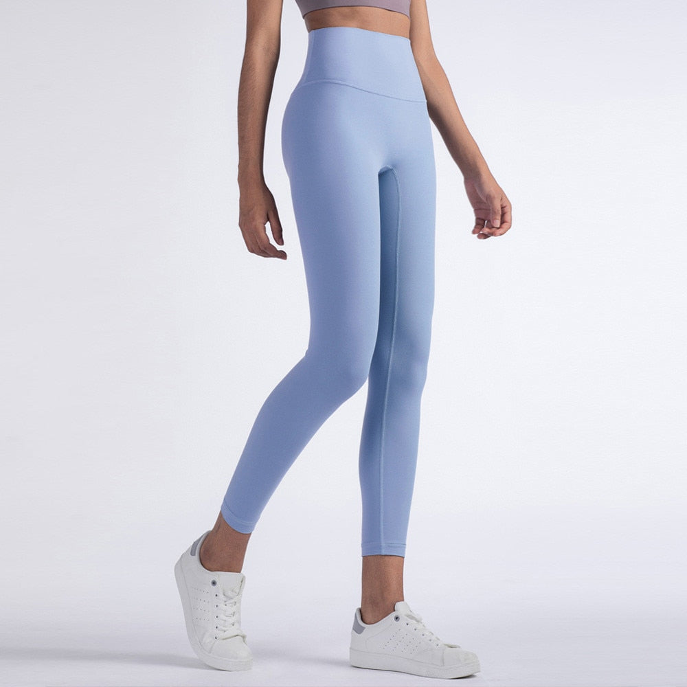 Women Hidden Pockets Gym Leggings Grey Blue