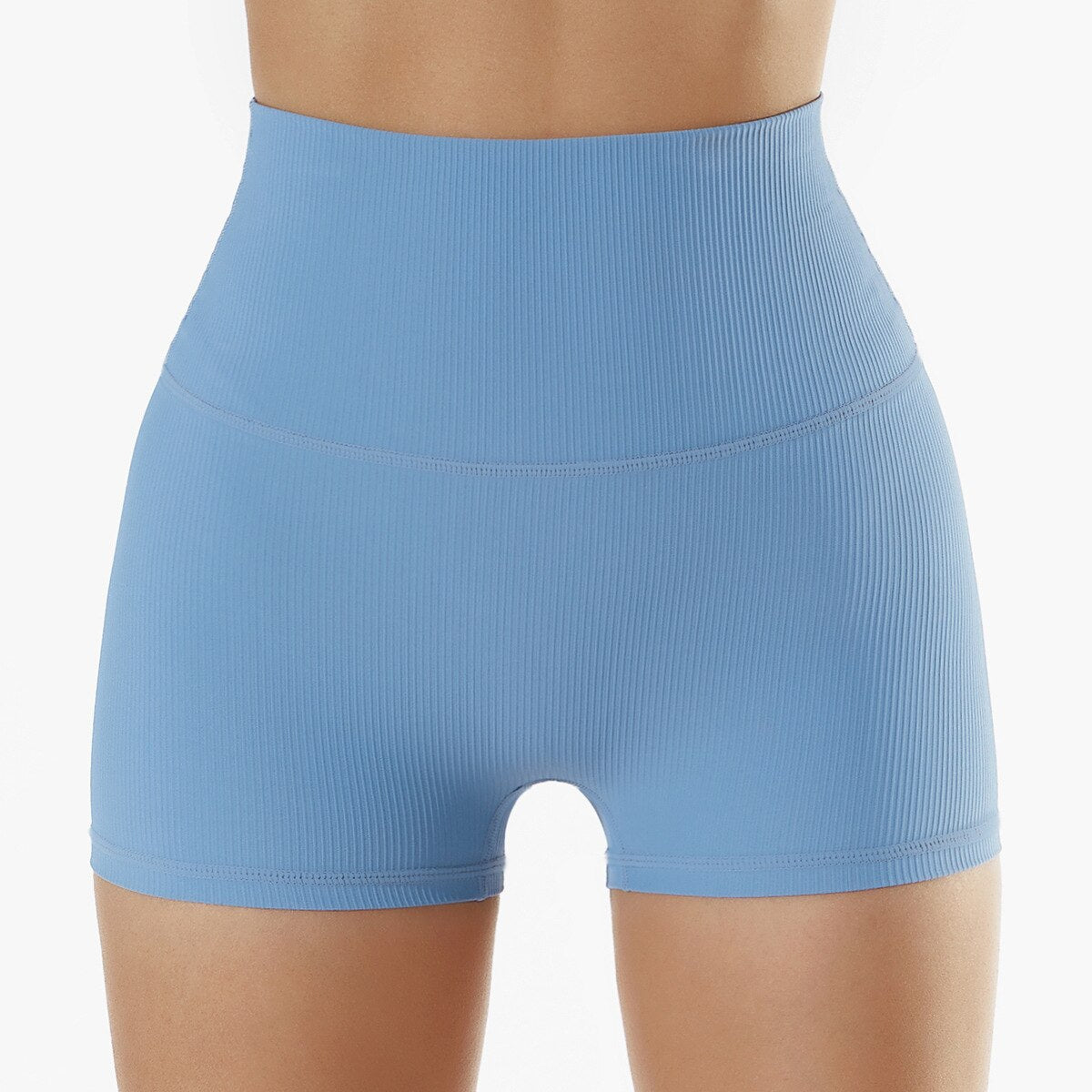 Seamless Women Yoga Sets blue shorts 1pc