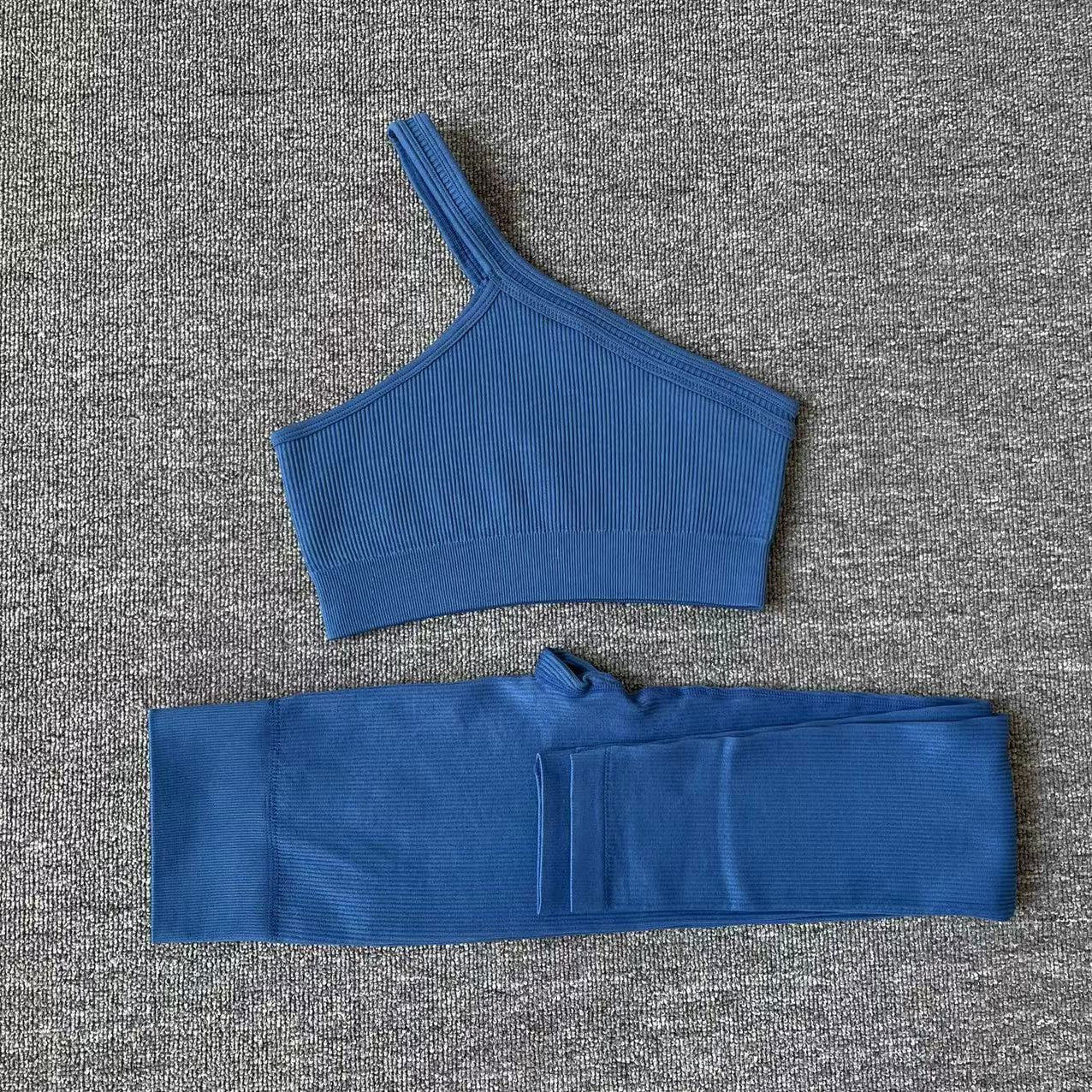 Two Piece Yoga Long Sleeve Tracksuit BraPants1 Blue