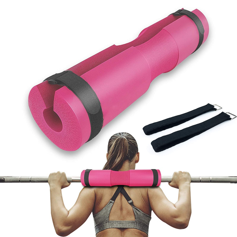 Gym Weightlifting Barbell Pad Pink and Straps