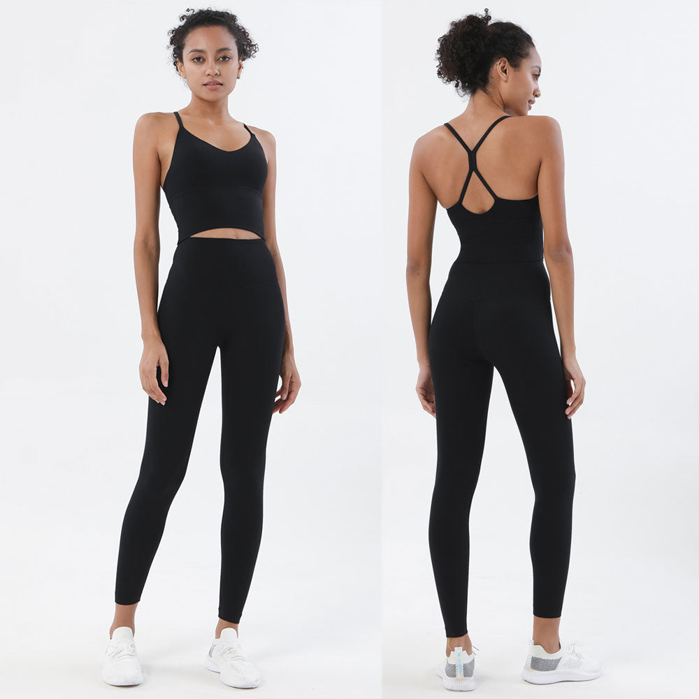 Sports Bra and Leggings Two Piece Sets Black
