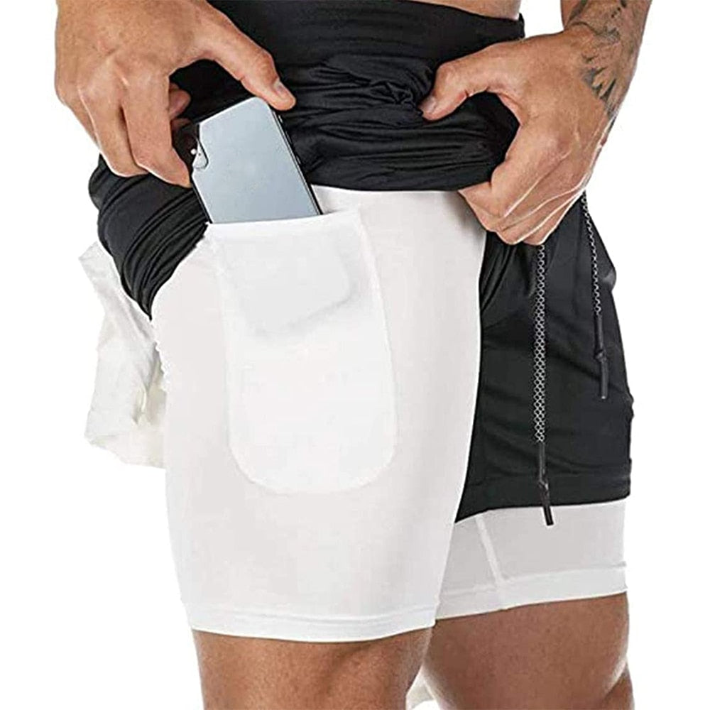 Men Fitness Gym Training 2 in 1 Sports Shorts Black No Hole