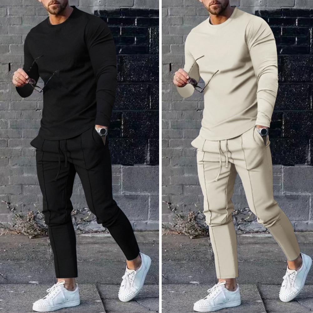 Men Casual Solid Sports Long Sleeved Set