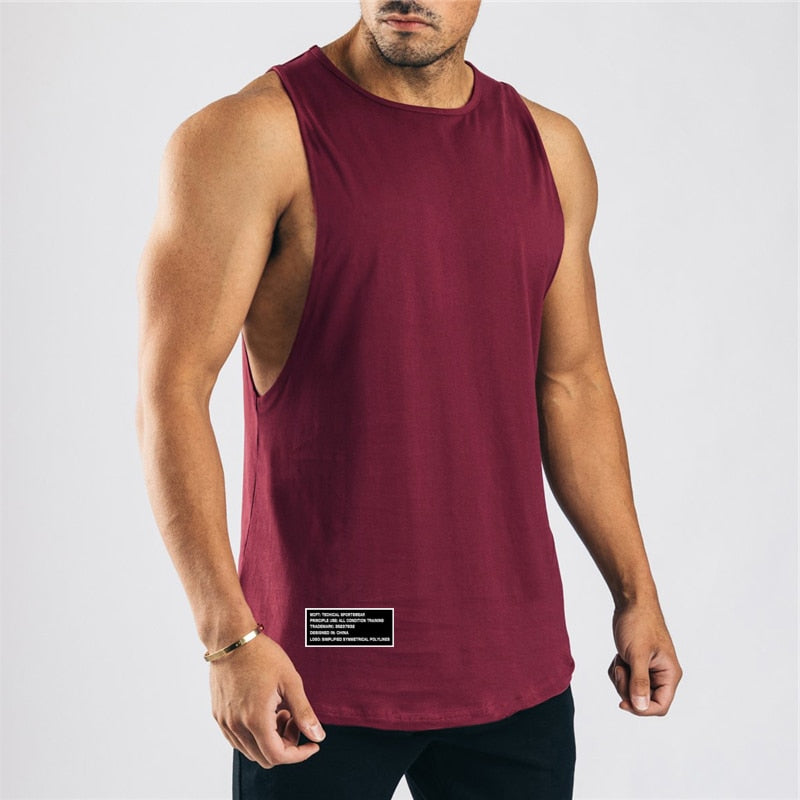 Mens Cotton Workout Gym Tank Top Burgundy3