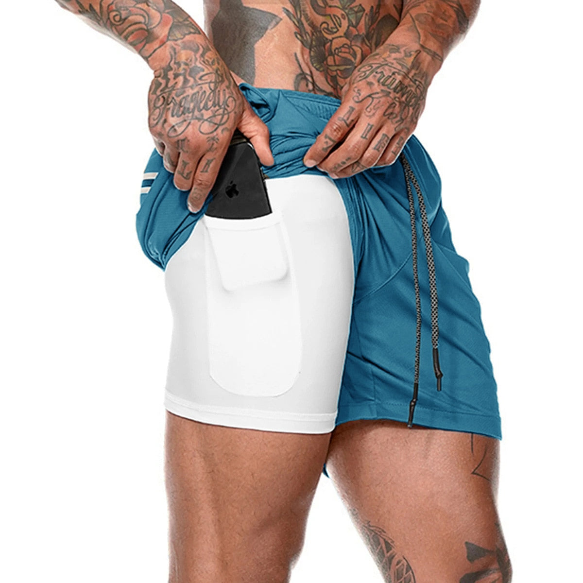 Men Double-deck Running Shorts Blue