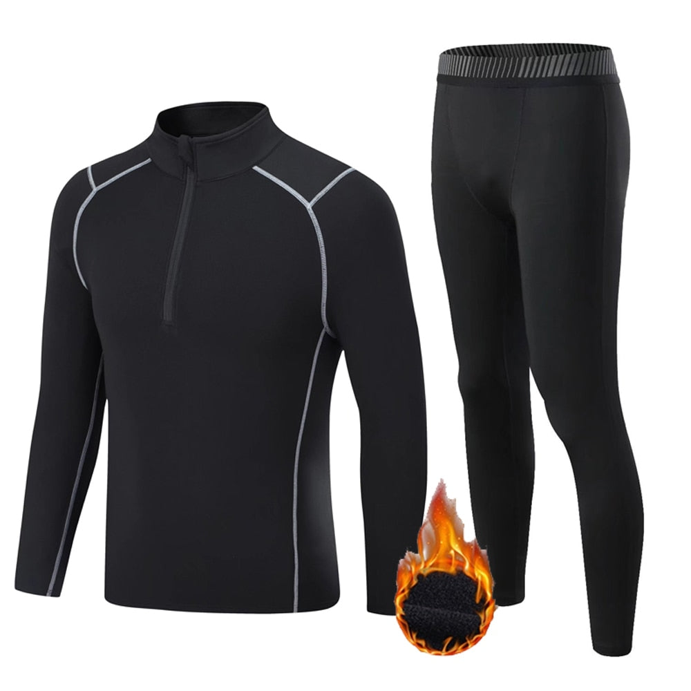 Men Fitness Thermal underwear Suit black grey lines 2