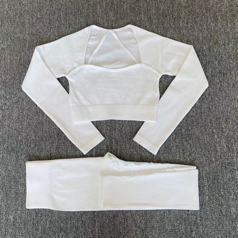 Two Piece Yoga Long Sleeve Tracksuit ShirtsPants White