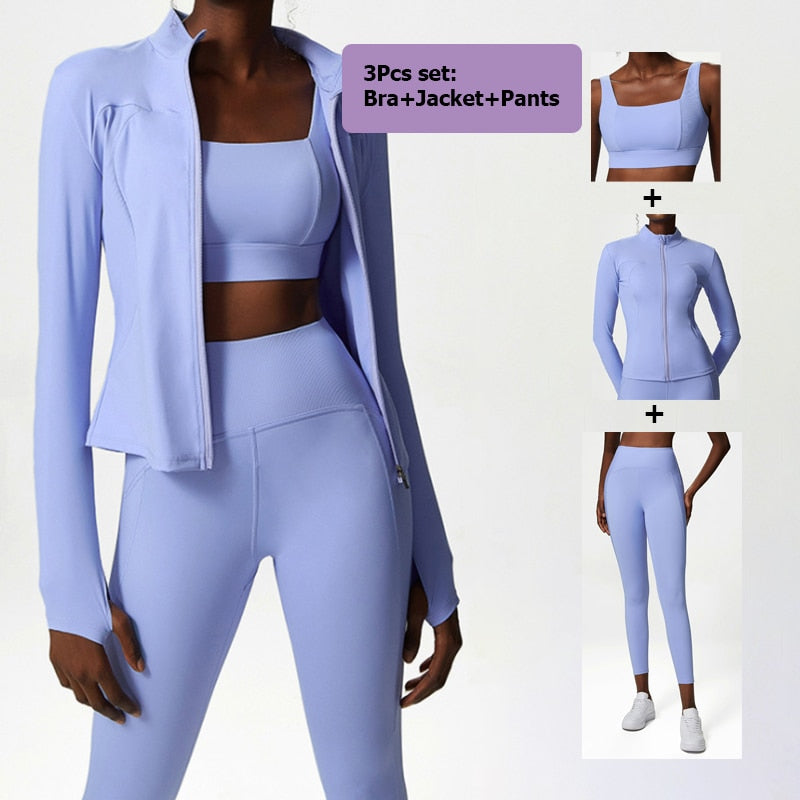 Women Solid Color Stretch Athletic Suit C-Blue